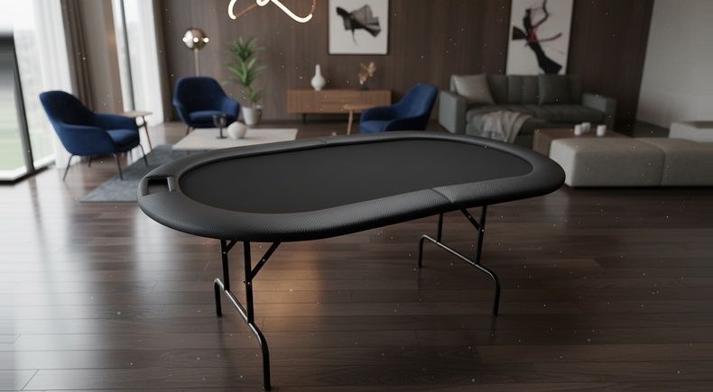 Mesa de Poker Dobrável 8 Lugares com Perna Dobrável e Couríssimo Preto Brilho - Bra13